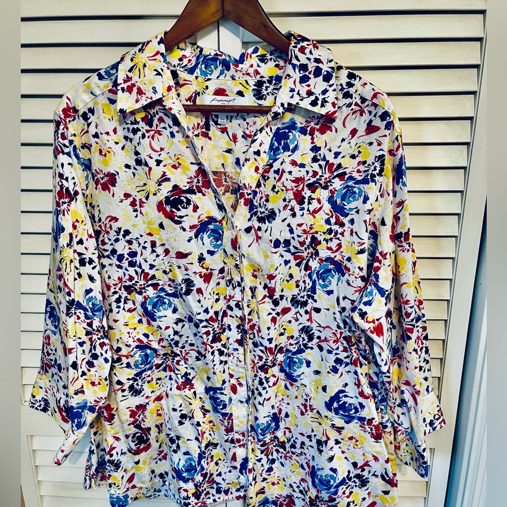 Foxcroft women's floral wrinkle free button up blouse size 20W
